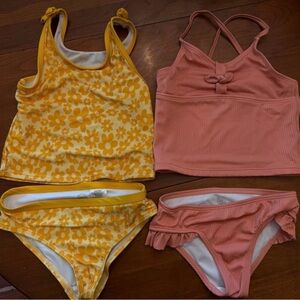 Girls 5T Two-Piece Swimsuits - Yellow Floral & Dusty Pink